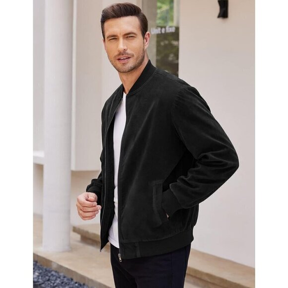 ❤️ Men's Casual Varsity Jacket Vintage Lightweight Faux Suede Bomber  Jackets - Picture 3 of 6